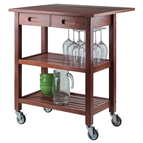Furnifact Kitchen Cart, Drop Leaf Extension, Slatted Shelf, 2 Locking