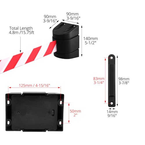 Miniatura 6 de Qwork Barrera Retráctil Para Cinturón, Caja De Abs De 5 M, Cinturón Rojo Y Blanco, Con Tornillos