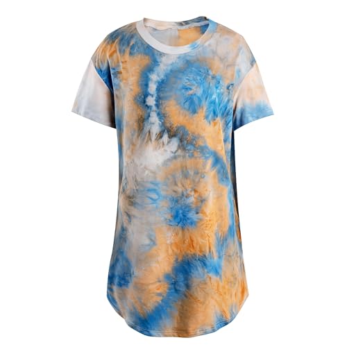 Image of MOUSYA Women Tie Dye Dress Short Sleeve T Shirt Dress Summer Casual Loose Mini Dress with Pockets