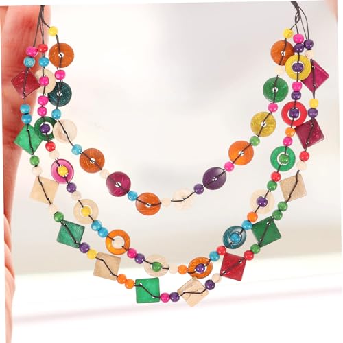 Collier en coco aux finitions vintage et perles de bois légères