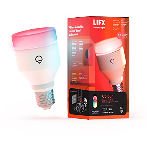 LIFX Colour A60 1200 lúmenes [E27], Miles de millones de colores y blancos, Bombilla LED inteligente con Wi-Fi, No hace falta puente, Compatible con Alexa, Hey Google, HomeKit y Siri Cover