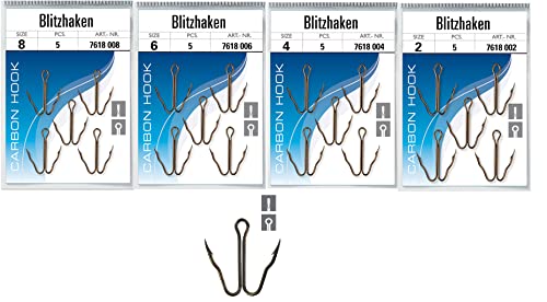 Set 2 Packungen Jenzi Blitzhaken Größe 2 4 6 8, 10 Stück Zander Hecht Schluckhaken Zwillingshaken scharf Raubfisch (Mix Hakengöße 2, 4, 6, 8 je 5 Stück)