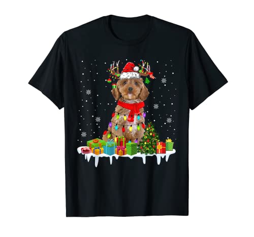 Cockapoo lumineux de Noël Père Noël renne chien T-Shirt