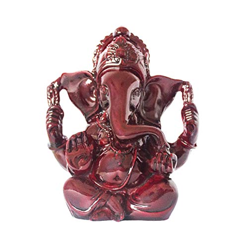 Estatua de Ganesh Dios Hindú de Resina 4.5 in Rojo Oscuro