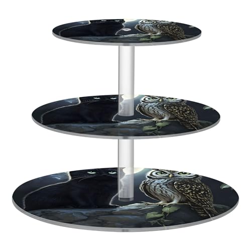 Joitme Mystic Black Cat Owl Moonlight Tea Party Cupcake Stand