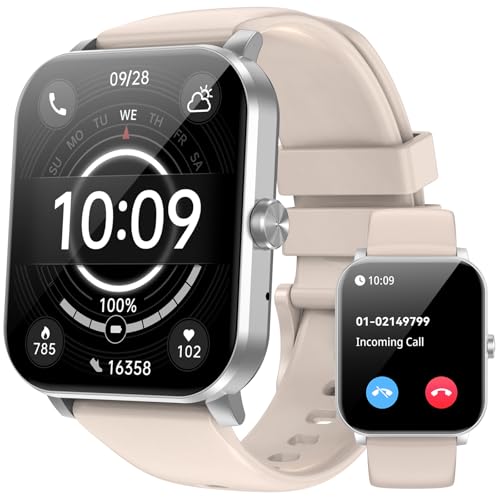 Image of Smart Watch - 2026 Upgraded Fitness Tracker 1.85 inch HD Bluetooth Call and Text Smartwatch with 7 Day Battery 5 ATM Waterproof Heart Rate Sleep Monitor 130+ Sport Modes for Android & iOS (Beige)