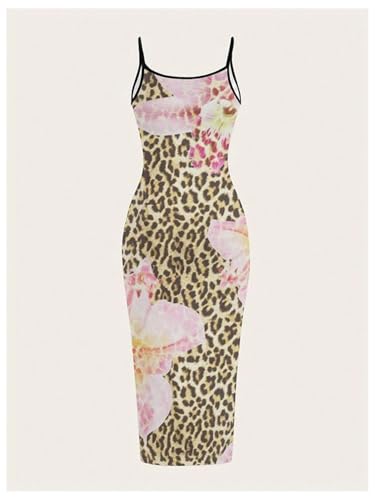 Image of Floerns Women's Flower Print Spaghetti Strap Cami Midi Dress Boho Pencil Dress