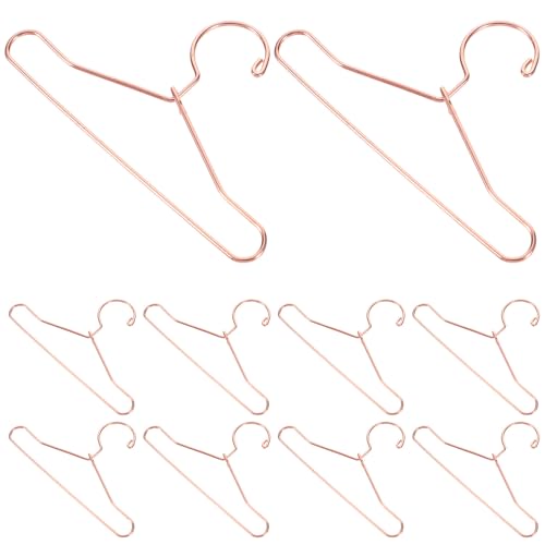 JECOMPRIS Juego de 10 Mini Perchas de Metal para Muñecas, 7.5 Cm, Color Rosa Dorado, Perchas Realistas y Compactas para Colgar Ropa de Muñecas, Accesorio Portátil para Organización