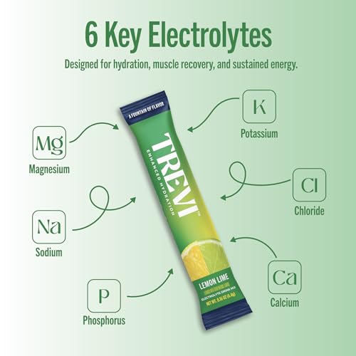Image of TREVI Electrolytes Powder Packets, Sugar Free Hydration Lemon Lime 28 Count | Essential Daily Drink Mix, 0 Sugar, Magnesium, Potassium, Vitamin C, Calcium, B6 & B12 Vitamins