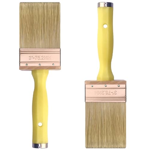 Great Andrew 3 Inch Deck Stain Brush, 2 Pack, Paint Brushes for Staining Wood Wall Fence, Lime Wash Paint Applicator, Handle Threaded for Extension Use, Home Repair Tools