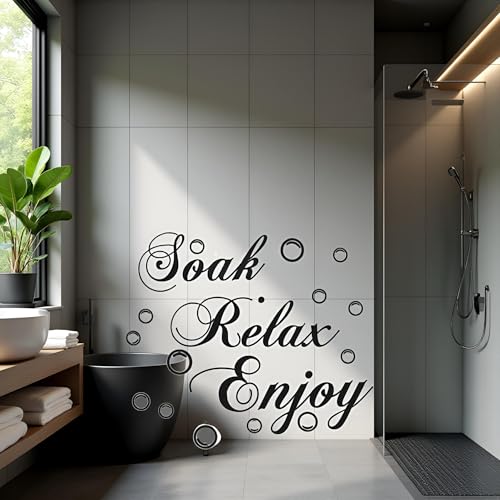 Black Bathroom Wall Decals Soak Relax Enjoy Stickers, Art Decal Quotes Stickers,Beautiful Art Words Decor for Home Bedroom Living Room Wall Sticker for Murals Room Decor (17.7x11.4 inch) - Image 3