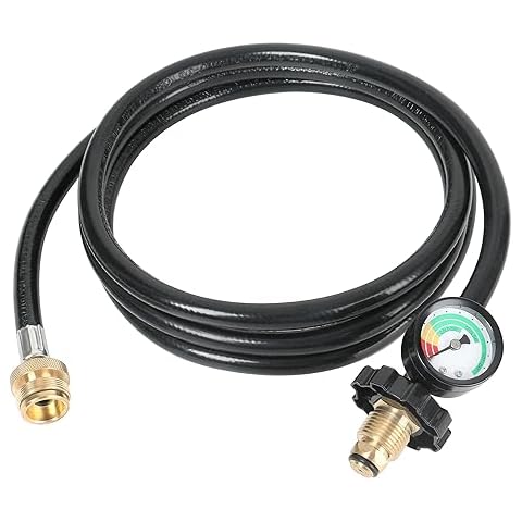 ATKKE 8FT Propane Hose Adapter 1lb to 20lb with Gauge, Propane Tank Grill Adapter Converter for Coleman Camp Stove, Portable Buddy Heater, Weber Q Gas Grill, Tabletop Grill and More 1lb Appliances Cover