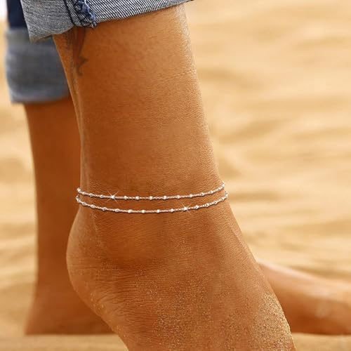 Image of LOYALLOOK Ankle Bracelets for Women Waterproof, 14K Gold Plated Cuban Figaro Link Chain Anklets Non Tarnish, Dainty Layered Anklet Bracelets Adjustable Summer Beach Foot Jewelry