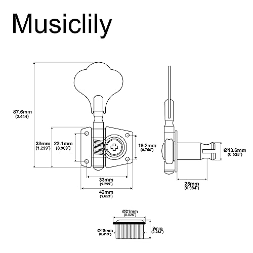 Image of Musiclily Basic Single 24:1 Ratio Open Gear Machine Head Treble Side Tuner Tuning Peg Key with Clover Button for Ibanez Style Electric Bass, Black