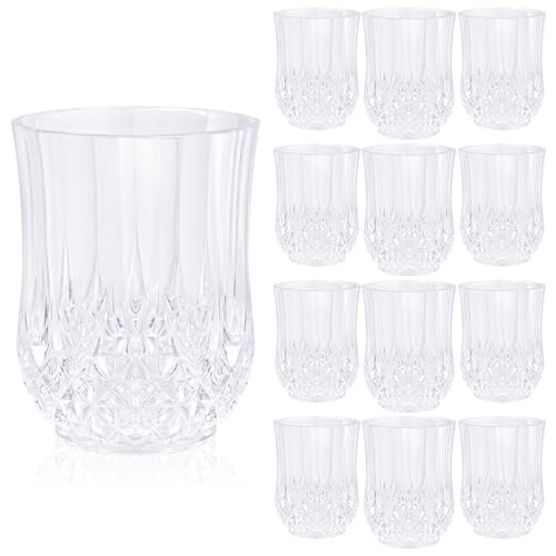 Showgeous 12 Pcs Stemless Wine Glasses, Transparent Plastic Wine Glasses