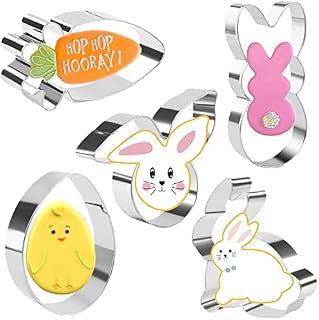 Crethink Easter Cookie Cutter Set - 5 Pieces Stainless Steel Cutters for Baking - Egg, Carrot, Rabbit, Bunny Face,and Egg with Bunny