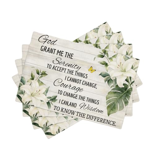 Christian Scriptures Placemats Set of 4 God Grant Me The Serenity Religious Table Mats for Party Kitchen Dining Room Holiday Decoration 12x18 Inch