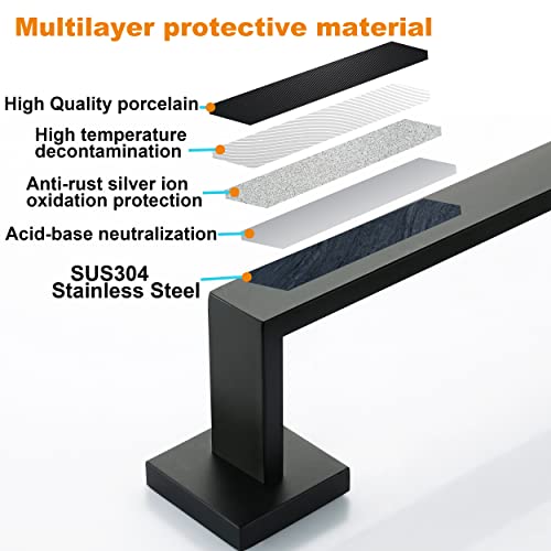 Hand Towel Bar for Bathroom Matte Black, 12Inch Towel Rack Wall Mounted, Thicken Square Bath Towel Holder Rod SUS304 Stainless Steel, Heavy Duty Dish Cloths Hanger for Bathroom, Kitchen by Nolimas - Image 5