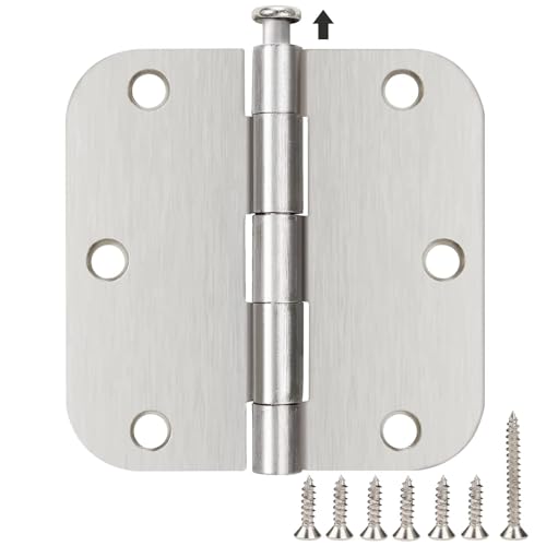 Image of 30 Pack Satin Nickle Door Hinges Brushed 3.5 Inch Interior Rounded 5 /8 inch Radius 3-1 /2 inch Flat Iron Hinge Hardware House Bifold Table Farmhouse Bedroom Office Living Room Decor 3 inch Accessories for Doors