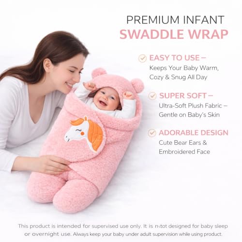 Image of BRANDONN Baby Blanket Newborn Gift Pack Swaddle Wrapper with Bear Hood, Ultra-Soft Premium Flannel Fabric, 0-9 Months, Length 68 cm x Width 68 cm