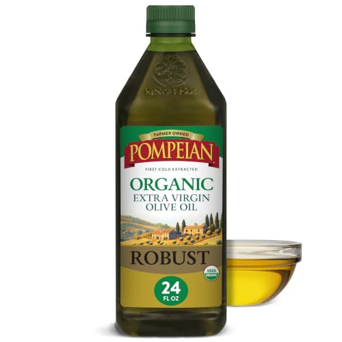 Pompeian Robust Organic Extra Virgin Olive Oil - 24 Fl Oz - First Cold Pressed Olive Oil for Cooking - Full-Bodied Taste for Dressings and Marinades