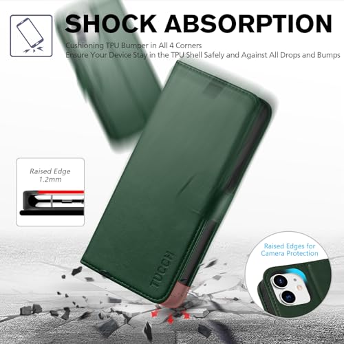 TUCCH Wallet Case Compatible with iPhone 12 Pro/12 5G, RFID Blocking Card Slot Magnetic Folio PU Leather Stand Flip Cover 6.1", Dark Green by TUCCH - Image 6