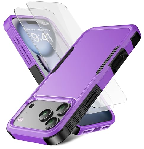 RonShieh for iPhone 18 Pro Max Case [Shockproof] [Dropproof] [Heavy Duty Protection] [with Screen Protectors] Rugged Slim & Tough Non-Slip Protective Dual-Layer Phone Cover, Purple