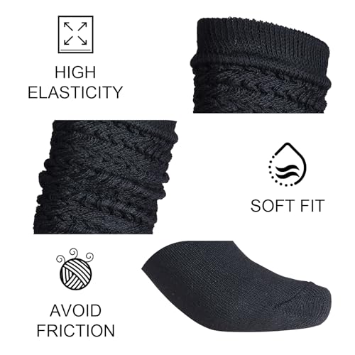 3 Pairs Slouch Socks for Woman Long Scrunch Socks Thick Knit Knee High Boot Socks Size 5-113