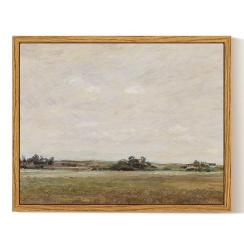InSimSea Framed Canvas Wall Art, Vintage Landscape Painting, Rustic Nature Scenery Decor for Living Room Shelf Hallway,10x8in, Neutral Tones