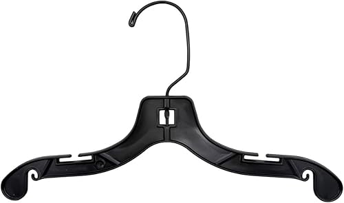 NAHANCO Perchas de plástico para camisas para niños, peso superpesado, 12 pulgadas, negro con gancho negro (paquete de 100)