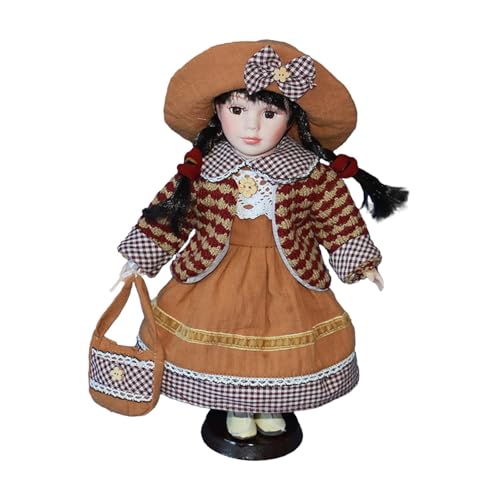 Sharplace Poupée en Porcelaine, Ornement, Cadeau d'anniversaire pour Enfants et Femmes, Adorable poupée en céramique à l'ancienne de Collection en, Brun