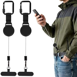 Flintronic 2PCS Retractable Phone Tether Lanyard, Anti Theft Phone Strap, Phone Lanyard Tether Harness With Carabiner, Adjustable Security Tether Compatible Most Smartphones for Outdoor Hiking Cycling
