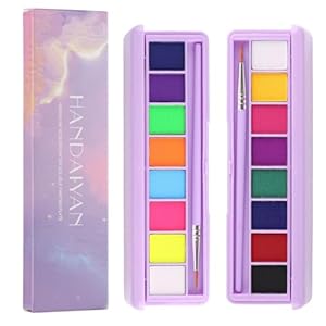 16 Colors Water Activated Eyeliner Paint Palette, Glow UV Face Body Painting Kit, Neon Fluorescent Face Painting Glow In The Dark White Halloween Makeup Party Washable for Kids and Adult