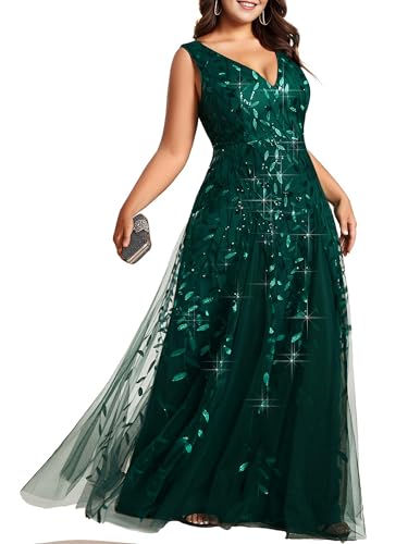 Robe de soirée col en V sans manches vert foncé longue au sol taille 48
