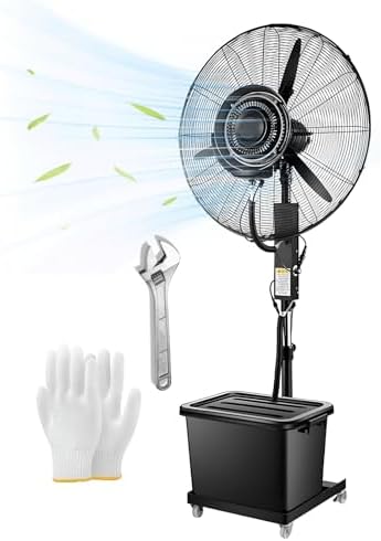 30in Industrial Oscillating Pedestal Fan with 43L Water Tank - Powerful Outdoor Misting Fan for Garage, Patio, Restaurant & Warehouse - 380W Cooling Solution