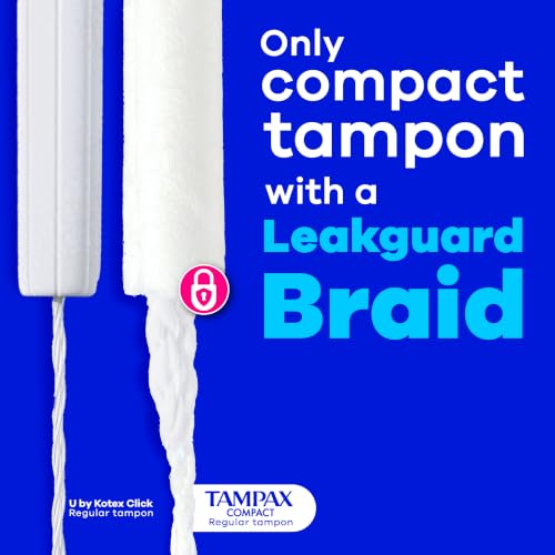 Image of Tampax Compact Pearl Tampons Multipack, LeakGuard Braid & Extendable Applicator, Regular /Super, 90 Ct