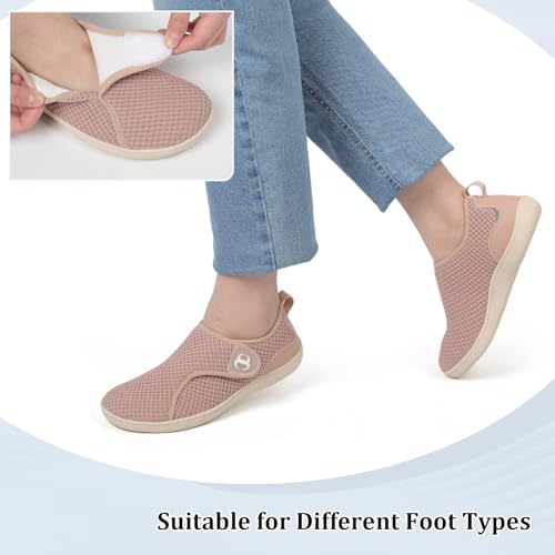 Image of Womens Walking Shoes Comfortable Wide Diabetic Shoes Adjustable Zero Drop Edema Shoe Breathable Neuropathy Nursing Shoes Casual Wide Width Sneakers