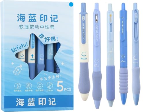 Image of PAXCOO Star Theme Gel Pens Set of 5, 0.5mm Fine Point Retractable Blue Ink Rollerball Pens, Aesthetic Cute Writing Pens for Students, School, College, Office, Smooth Writing with Comfortable Grip
