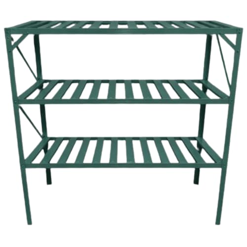 Greenhouse Staging Shelving Aluminium With Steel Legs Free Standing 1 2 Or 3 Tier Green Or Silver (Green - 3 Tier Staging Bench)