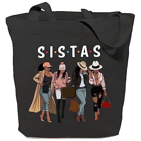 SAUIVD Groovy Sistas Vacations Canvas Tote Bag Girls Dressing Styles Shoulder Bag Cute Travel Gift Reusable Grocery Bag Cover