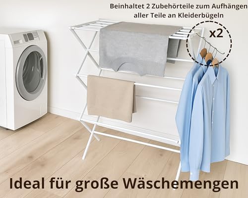 ABB4US Wäscheständer Metall klappbar & ausziehbar 58–102 cm | 18 kg Tragfähigkeit | mit Seitenarmen für Kleiderbügel | platzsparender Wäschetrockner