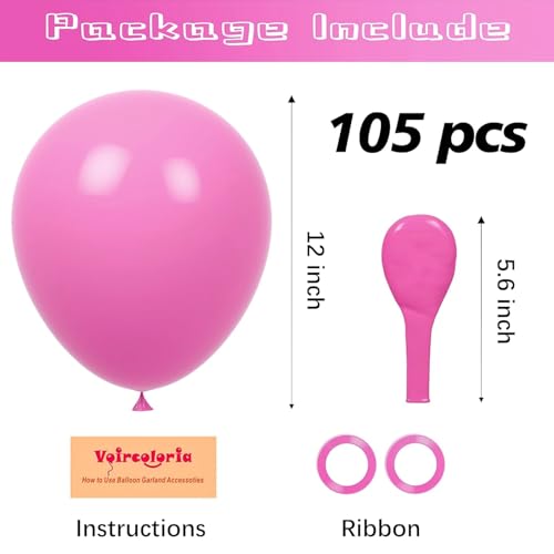 Image of Voircoloria 105pcs Retro Hot Pink Balloons 12inch Party Latex Balloons for Boys Girls Birthday Baby Shower Gender Reveal Wedding Sunflower Party Decorations