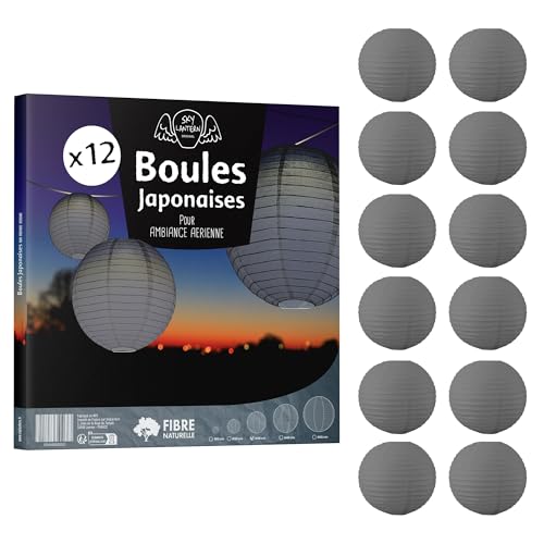 12x Lanterne Papier 30 cm Gris - Suspension Boule Papier 30 cm (12'') type Lanterne Japonaise pour Decoration Mariage - 12 pièces - Le must de la Gamme de Lampions...
