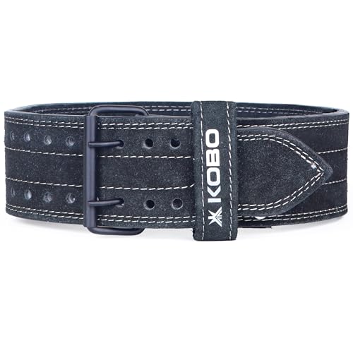 Image of Kobo 8mm Prong Gym Belt For Weight Lifting Fitness, Seude Leather, 4 inch Wide Back Support, 9 Adjustable Dual Holes, Powerlifting Bodybuilding Deadlift Squat Workout Strength Training, Men Women