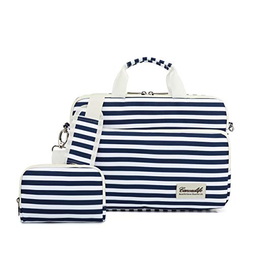 Canvaslife 360 Degree Protective Water Resistant Laptop Shoulder Messenger Sleeve Case Bag (15 inch-15.6 inch,New Blue Stripes)