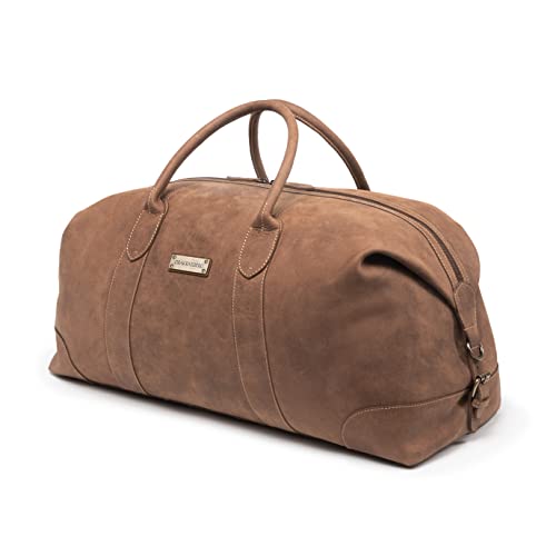 DRAKENSBERG Weekender 'David' - Reisetasche, Wochenend-, Duffel- und Sport-Tasche im Vintage-Retro-Design, groß, Damen, Herren, nachhaltig handgemacht, Voll-Leder, 60L, Havanna-Braun, DR00306 Cover
