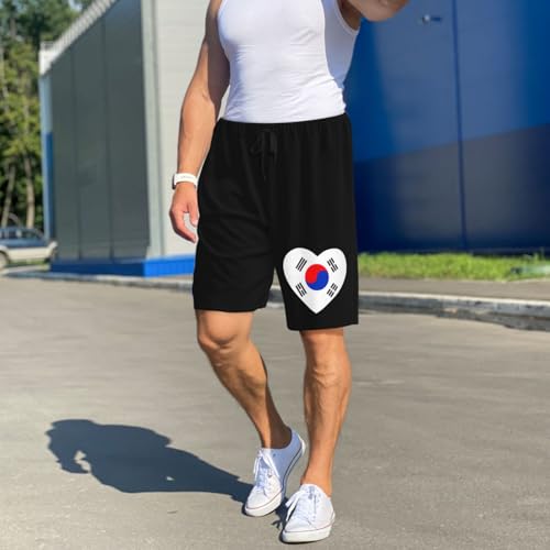 South Korea Flag Heart Pajama Shorts for Men, Men's Pajama Bottoms, Sleepwear for Summer4