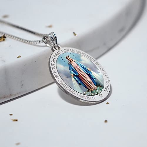 Picturesongold.com Miraculous Medal Necklace Catholic Virgin Mary Pendant Oval Pendants For Women & Men Crafted In 10K/14K Yellow Or White Gold & Sterling Silver Christian Gifts For Men & Women Or First Communion Gifts For Boys Or Girls (Sterling Silver, Oval, 2/3 Inch X 3/4 Inch) #TOP5