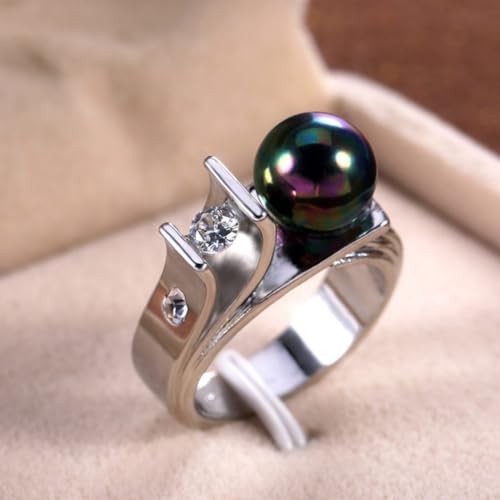 White Gold Plated Cubic Zirconia Statement Ring Green Pearl Personalized Accessory Ideal for Women's Daily Casual Wear Party Holiday Anniversary Love Jewelry Gift4