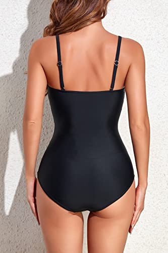 Smismivo Full Coverage Swimsuits For Women Slimming One Piece Bathing Suit Tummy Control Ruched Swimwear For Swimming Pool (Black) #TOP1